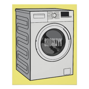 Póster Ilustração de desenho animado de máquina de lavar