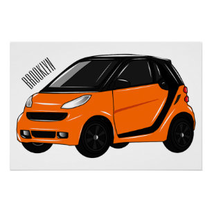 Póster Ilustração de desenho animado de microcarro