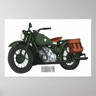 Poster Ilustração de desenho animado de motocicleta milit