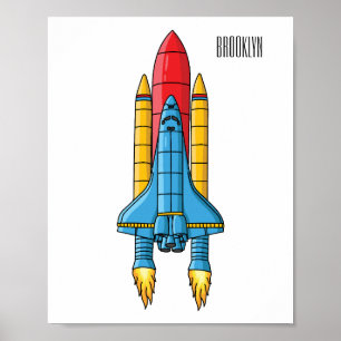 Poster Ilustração de desenho animado de navio-foguete