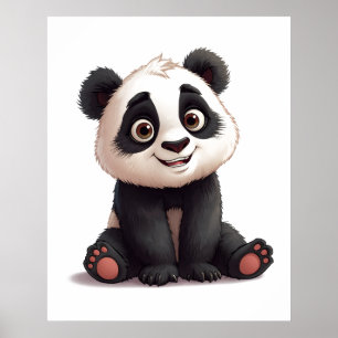 Poster Ilustração de Desenho Animado de Panda Sentado