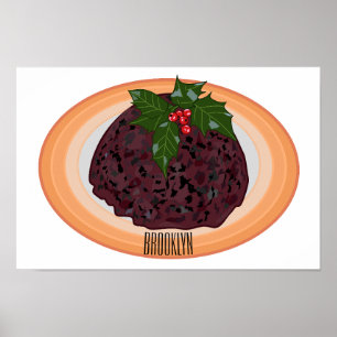 Poster Ilustração de desenho animado de pudim de Natal