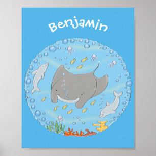 Poster Ilustração de desenho animado de tira-manta e bo