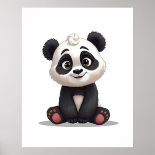 Poster Ilustração de Desenho Animado de Urso Panda Sentad