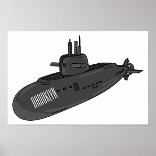 Poster Ilustração de desenho animado submarino