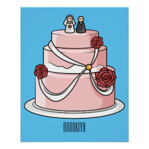 Póster Ilustração de desenho de bolo de casamento