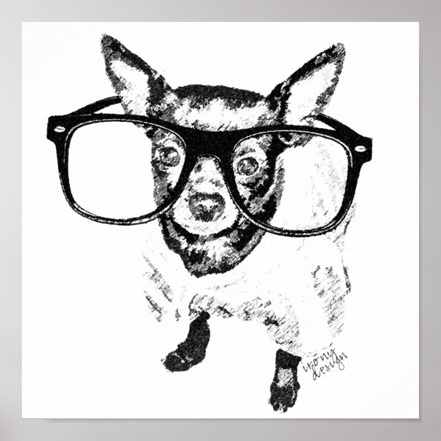 Póster Ilustração de desenho de cachorro Chihuahua (Frente)