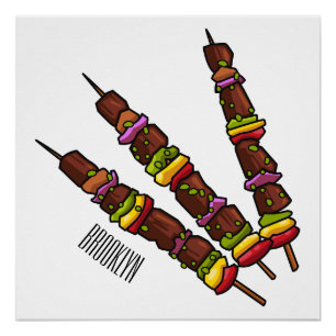 Póster Ilustração de desenho do Kebab ou kabob