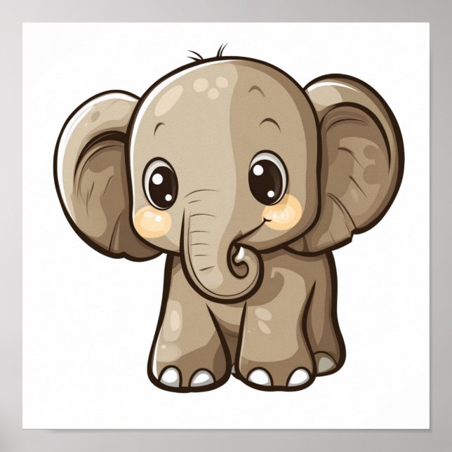 Poster Ilustração de elefante de desenho animado (Frente)