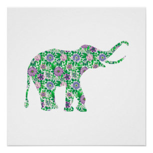 Póster Ilustração de elefante roxo e verde
