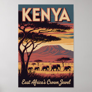 Poster Ilustração de Elefantes do Quênia Arte de Viagem V