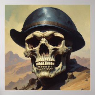 Poster Ilustração de Estilo de Pintura de Óleo Crânio
