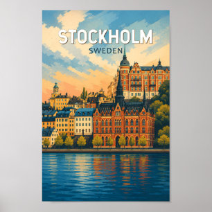 Poster Ilustração de Estocolmo Suécia Arte de Viagem Vint