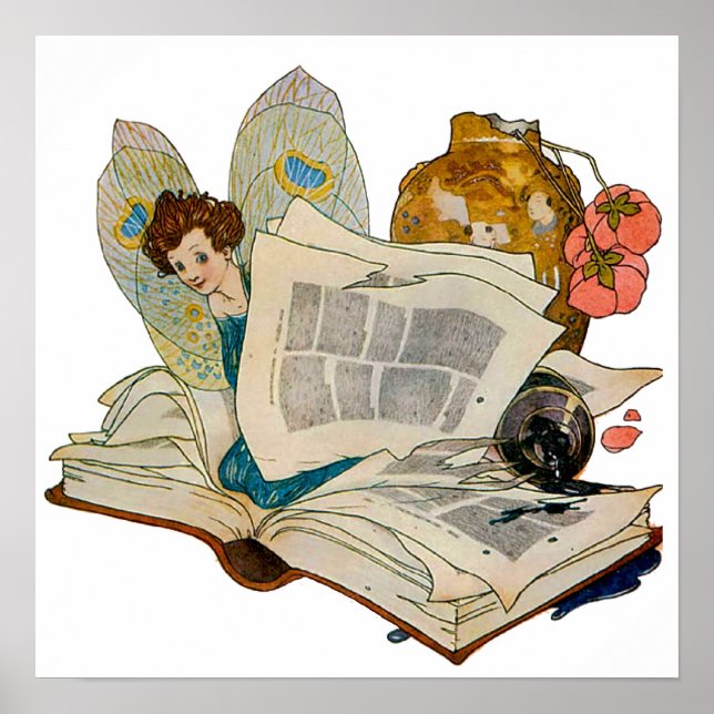 Poster Ilustração de Fada Devoradora de Livros Antigos (Frente)