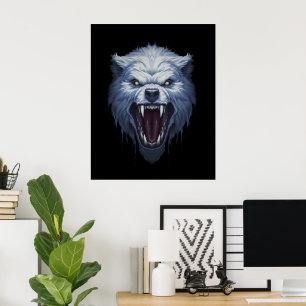 Poster Ilustração de Fantasia Sombria da Cabeça de Lobo B