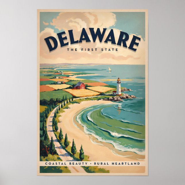 Poster Ilustração de Farol de Delaware Arte de Viagem Ret (Frente)