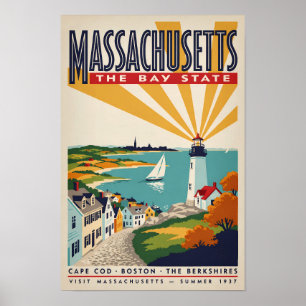 Poster Ilustração de Farol de Massachusetts Arte de Viage