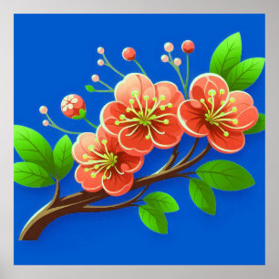 Poster Ilustração de flores cor-de-rosa