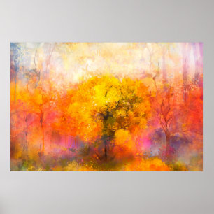 Poster Ilustração de floresta de outono suave e colorida.