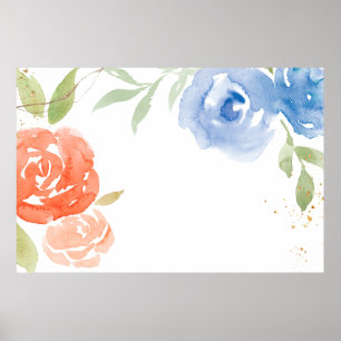Poster Ilustração de fundo de quadro rosa azul de aquarel