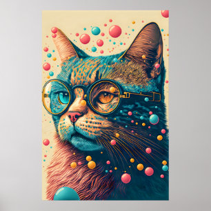 Poster Ilustração de Gatinho Artístico Colorido