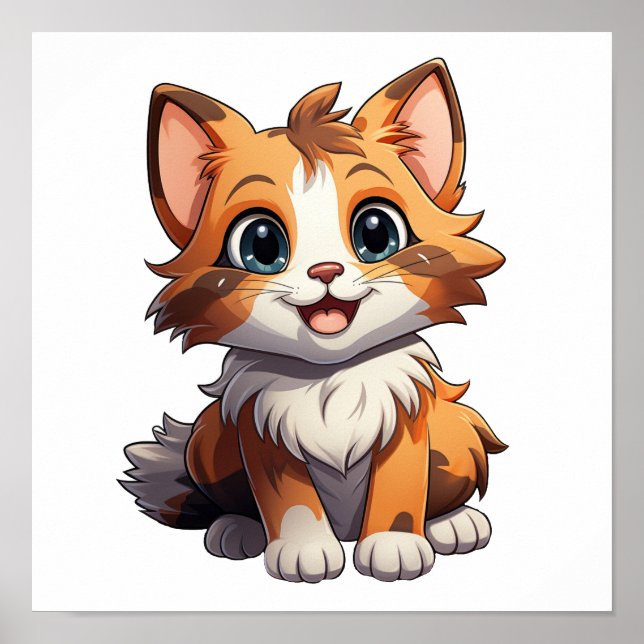 Poster Ilustração de gato animado (Frente)