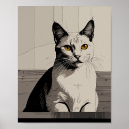 Poster ilustração de gato com olhos amarelos