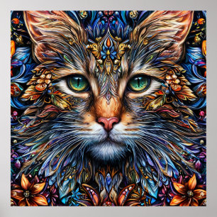 Poster Ilustração de Gato de Abstrato vibrante