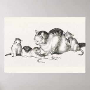 Poster Ilustração de Gato de Vintage