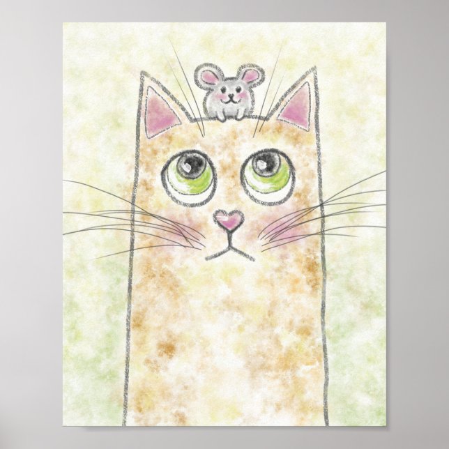 Poster Ilustração de Gato e Rato Fofo (Frente)