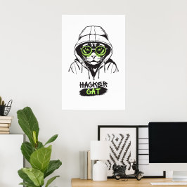Poster Ilustração de Gato Hacker Fofo – Presente de Ciber