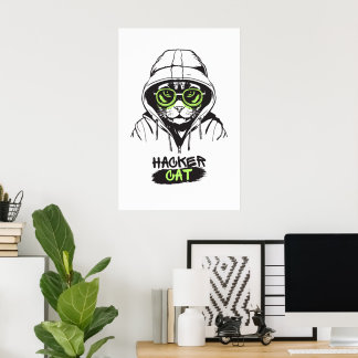 Poster Ilustração de Gato Hacker Fofo – Presente de Ciber
