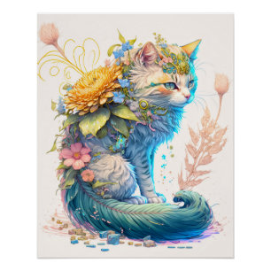 Póster Ilustração de Gato Majestoso Artístico