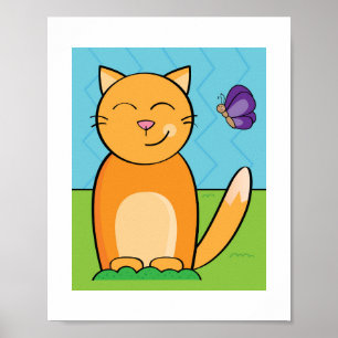 Poster Ilustração de Gato Ousado e Colorido Quarto de C