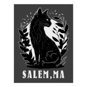 Póster Ilustração de Gato Preto Salem