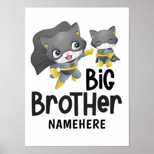 Poster Ilustração de Gato Super-Herói Irmão Mais Velho No