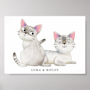Poster Ilustração de Gatos Siameses Bons com Nome