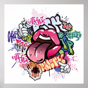 Poster ilustração de grafite com letras de grafite de rua