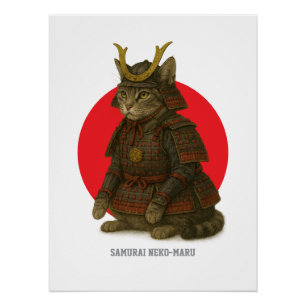 Póster Ilustração de Guerreiro de Gato Armado