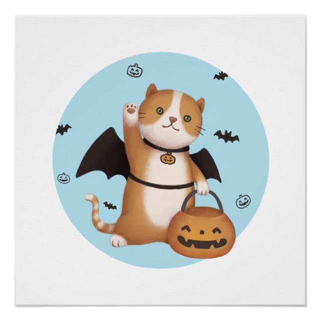 Póster Ilustração de Halloween: Gato de Bat (Frente)
