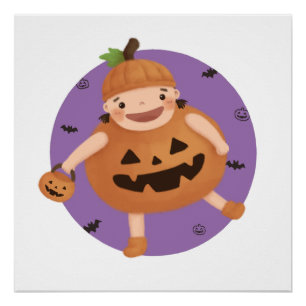 Póster Ilustração de Halloween: Menina de Abóbora