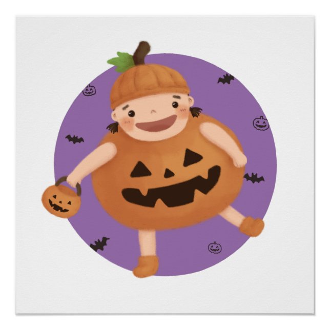 Póster Ilustração de Halloween: Menina de Abóbora (Frente)