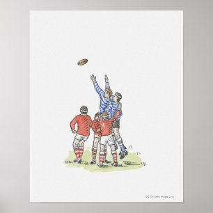 Poster Ilustração de homens jogando rugby pulando no ar