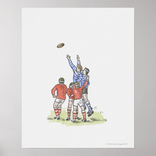 Poster Ilustração de homens jogando rugby pulando no ar (Frente)