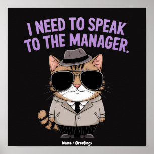 Poster Ilustração de Humor de Gato Gerente Engraçado