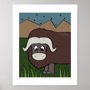 Poster Ilustração de Iaques Fofos Arte de Animais da Mo