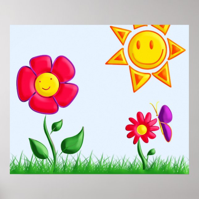 Poster Ilustração de jardim ensolarado (Frente)