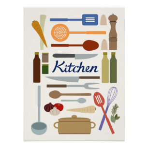 Póster Ilustração de Kitchenware+Tipo Design Cor