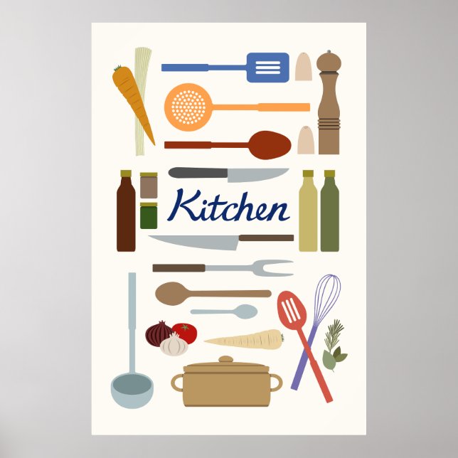 Poster Ilustração de Kitchenware+Tipo Design Cor (Frente)