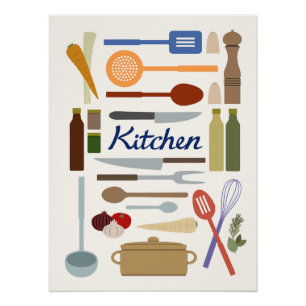 Póster Ilustração de Kitchenware+Tipo Design Cor